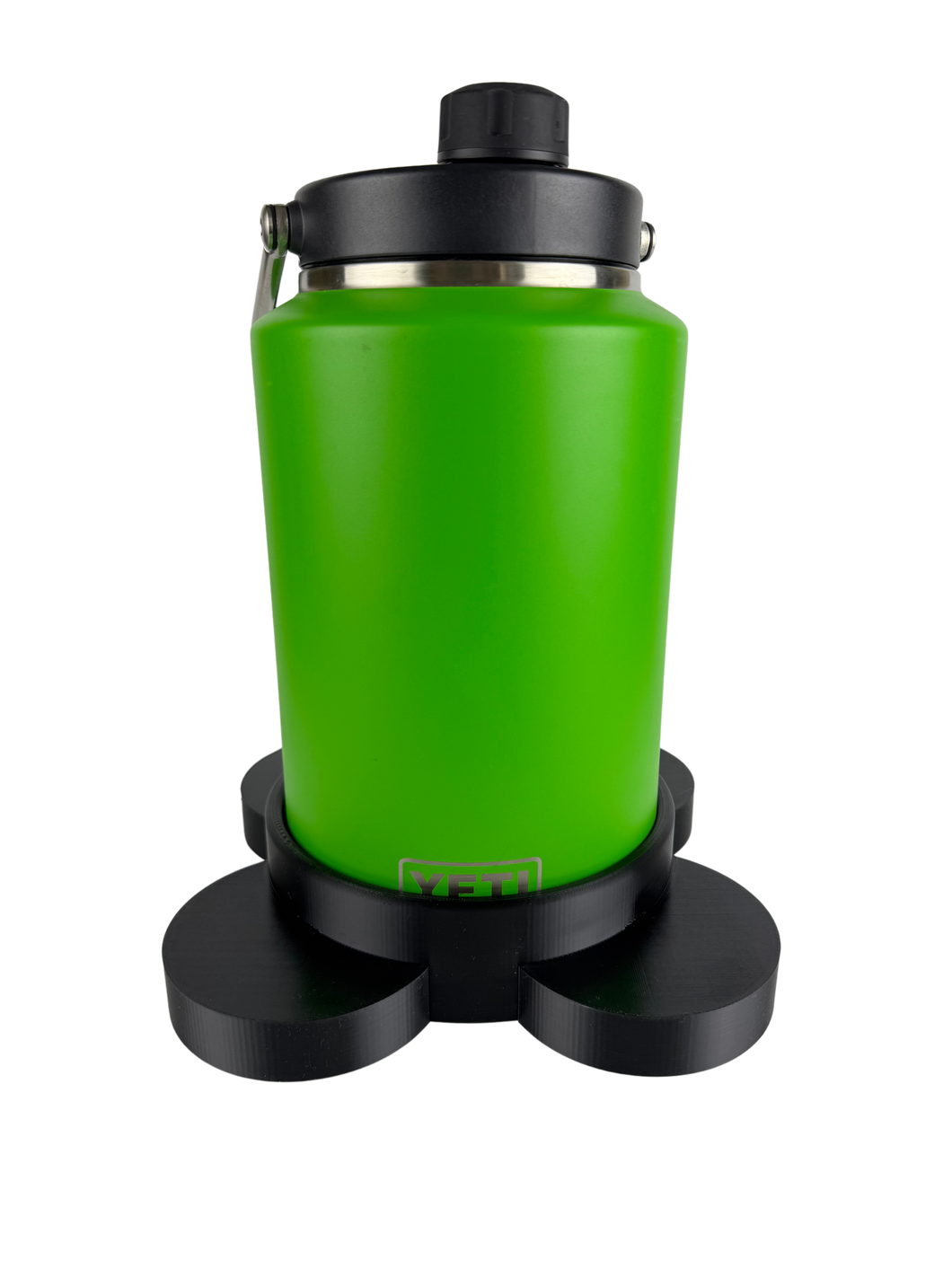 Custom 3D printed anti-tip holder for Yeti gallon jug, prevents tipping and rolling